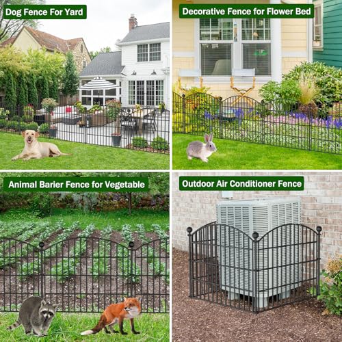 10 Panels No Dig Decorative Garden Fence, Rustproof Metal Dog Fence for Yard U518