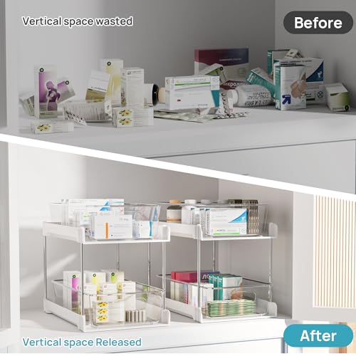 Vtopmart 4 Pack 2 Tier Clear Under Sink Organizer with Pull-Out Track E175