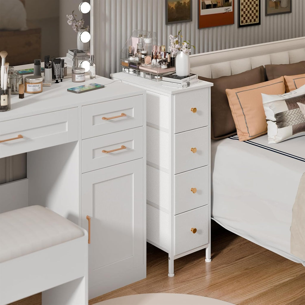 Fixwal Narrow Storage Cabinet with 4 Drawers, White, Steel Frame J10025