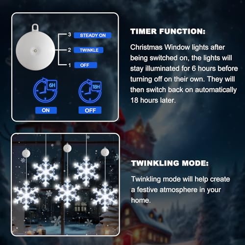 5Pack Christmas Window Lights Snowflake LED with Timer Battery Powered U214