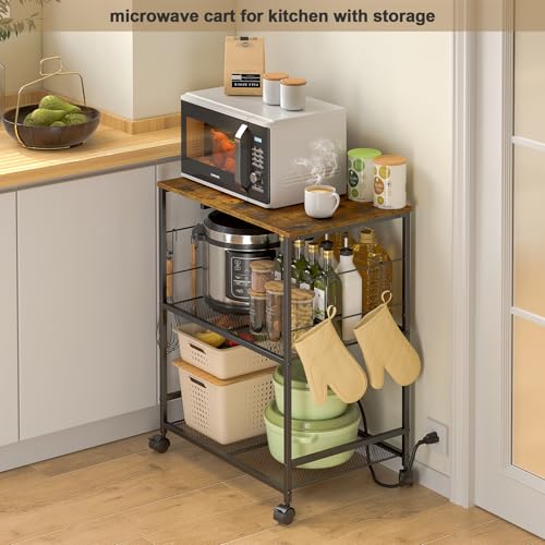 Rolling Kitchen Microwave Cart with Storage, Lockable Wheels S489447