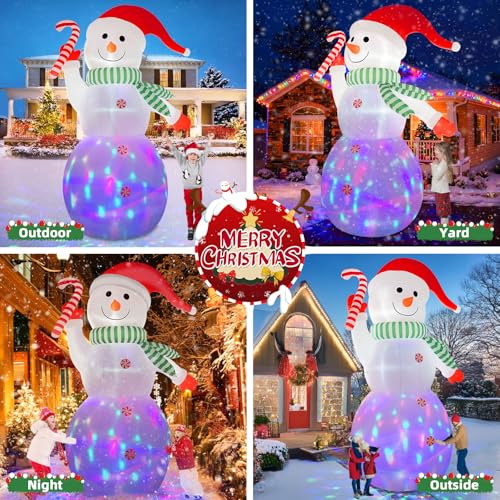 B&D 12FT Giant Christmas Inflatables Snowman Outdoor Decorations with Rotating LED Lights B36000