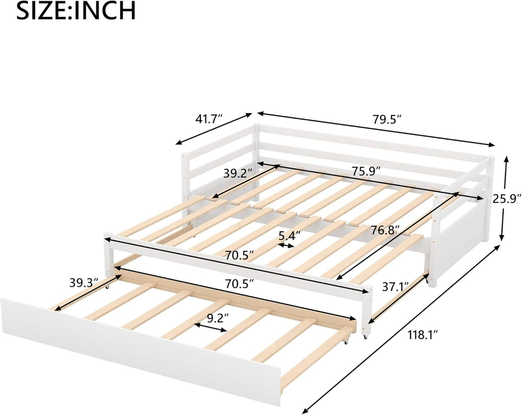 Twin to Double Extendable Daybed with Pull Out Trundle, White O55096