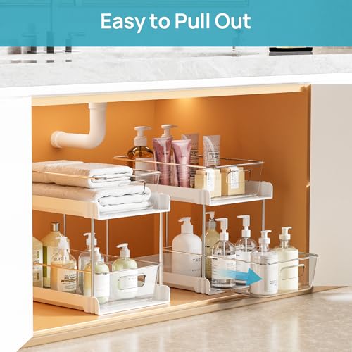 Vtopmart 4 Pack 2 Tier Clear Under Sink Organizer with Pull-Out Track E175