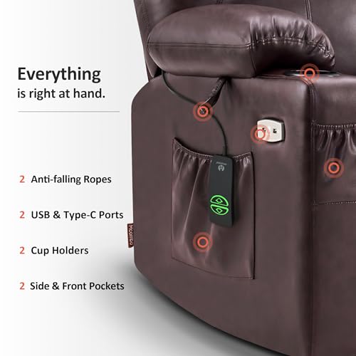 MCombo Power Lift Recliner Chair for Elderly with Heat and Massage, Faux Leather, Black V60394