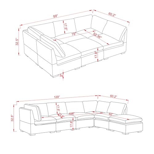 131" Oversized Modular 6-Seater Cloud Sectional Sofa with Reversible Chaises Q698