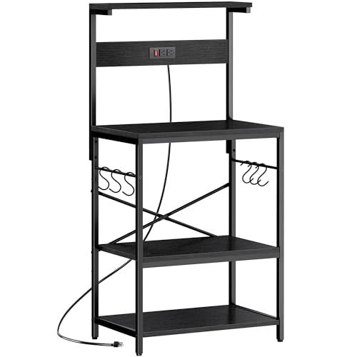 SUPERJARE Kitchen Bakers Rack with Power Outlet, Coffee Bar Table, Rustic Brown W637
