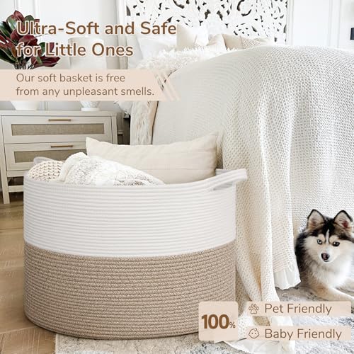 INDRESSME Large Cotton Rope Storage Basket with Handles, 90L Grey R37552