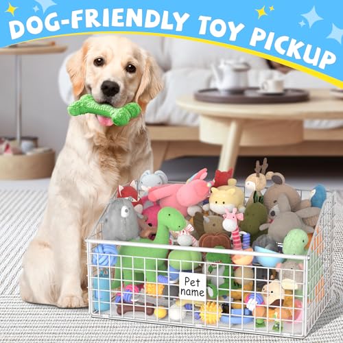 Dog Toy Storage Basket, Metal Toy Box for Dogs, Black D40281