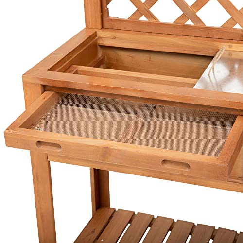 Outsunny Garden Potting Bench Outdoor Wooden Workstation Table with Storage Shelf E755029