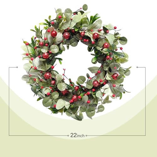 idyllic 22 Inch Artificial Christmas Wreath with Red Berry for Front Door C41701