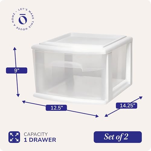 HOMZ 2-Pack 1-Drawer Storage Cart, Clear Plastic, White Frame Y898