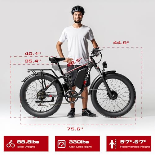 3000W Dual Motors Electric Bike for Adults, 52V 25Ah 26" Fat Tire Full Suspension L397237