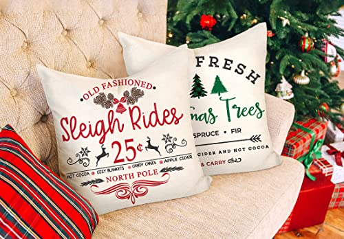 Farmhouse Christmas Pillow Covers 18x18 Set of 4 Red White Rustic Cushion Cases D219