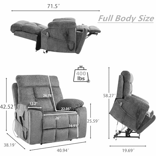Lift Chair Recliner with Massage and Heat, Heavy Duty for Seniors, Brown V12888