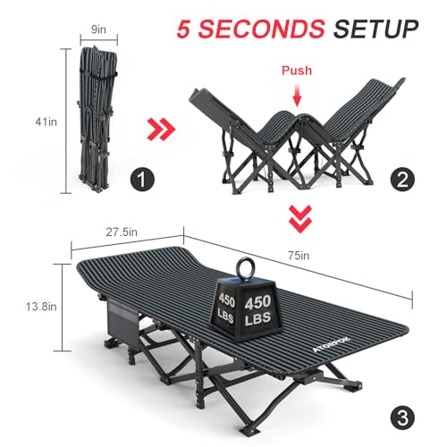 ATORPOK Camping Cot for Adults with Cushion, Folding Bed, Supports 450 lbs P68801