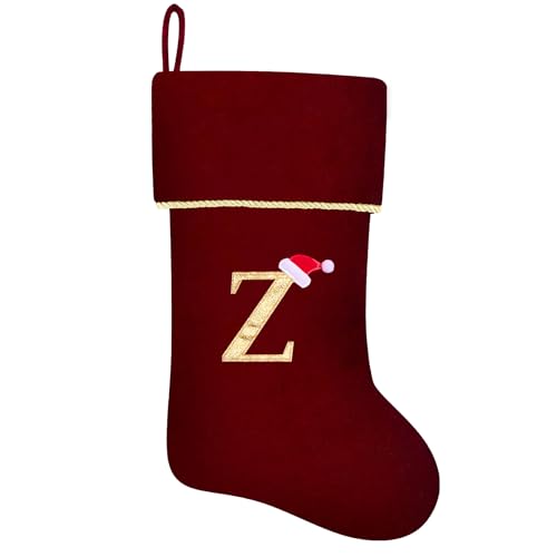 20 Inches Initial Monogram Blue Velvet Christmas Stocking with Gold Trim U394