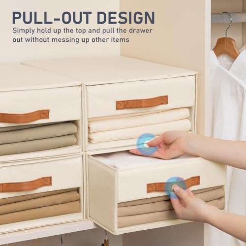 DIMJ Closet Organizers and Storage - Fabric Bins with Drawers, Stackable, 4-Pack, Grey G8366