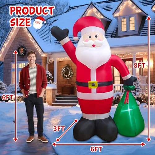 8 FT Christmas Inflatable Santa Claus with Gift Box for Yard Outdoor Decor B4648