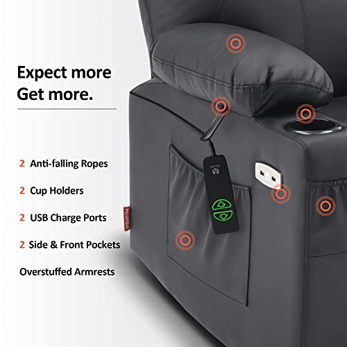 MCombo Power Lift Recliner Chair for Elderly with Heat and Massage, Faux Leather, Black V60394