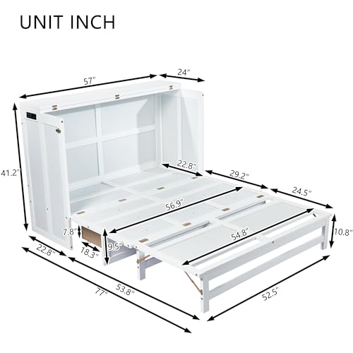 KEIKI Queen Size Murphy Bed with Charging Station and Drawer, Walnut B45816