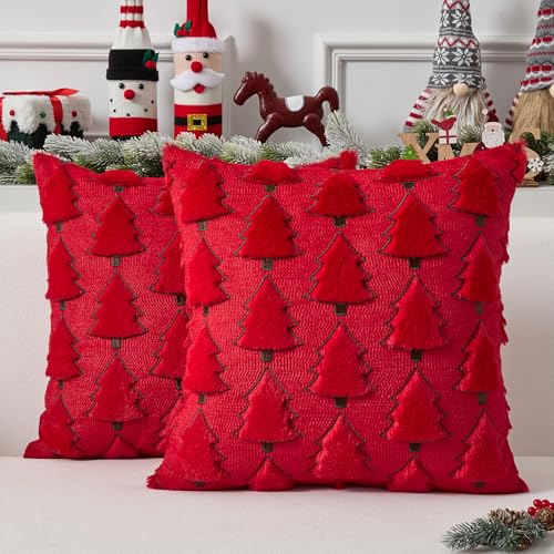 UGASA Star Christmas Decorative Pillow Covers 18x18 Inch Set of 2 Dark Green Q9265