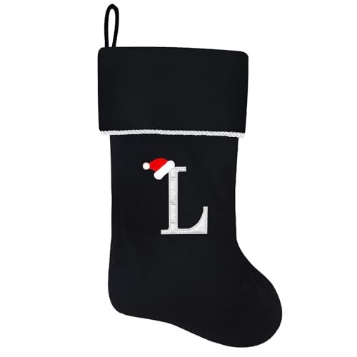 20 Inches Initial Monogram Blue Velvet Christmas Stocking with Gold Trim U394