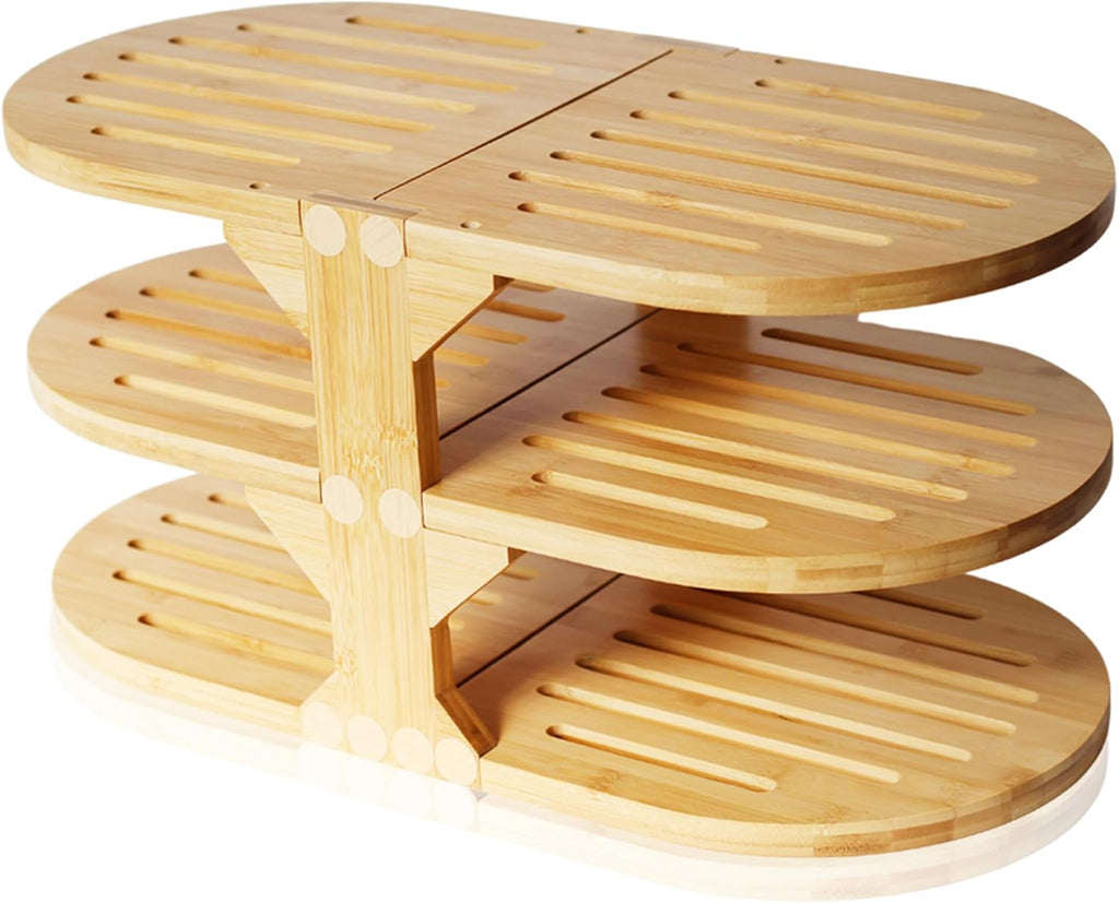 6-Tier Plate Organizer for Cabinet Space Saver - 20" Width - Dinner Plate Holder - Countertop Plate Rack - Corner Cabinet Organizer - Bamboo Organizer