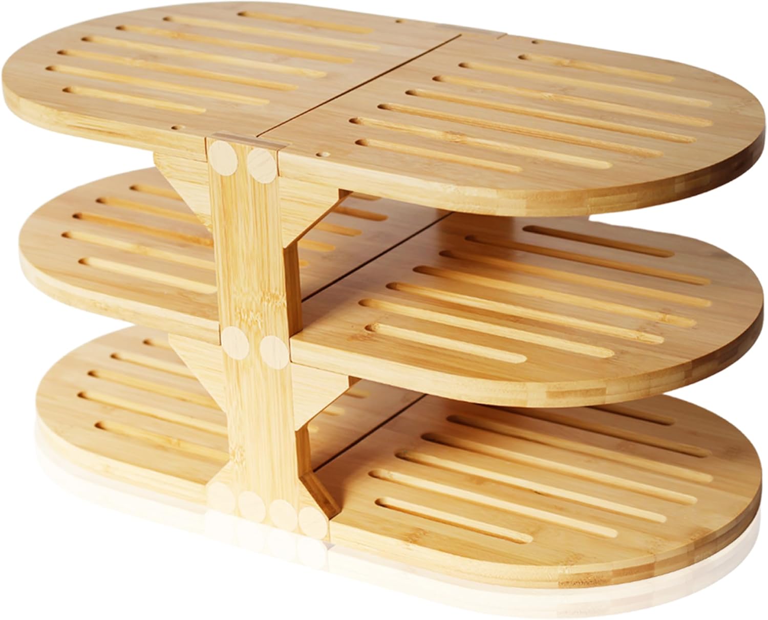 6-Tier Plate Organizer for Cabinet Space Saver - 20" Width - Dinner Plate Holder - Countertop Plate Rack - Corner Cabinet Organizer - Bamboo Organizer