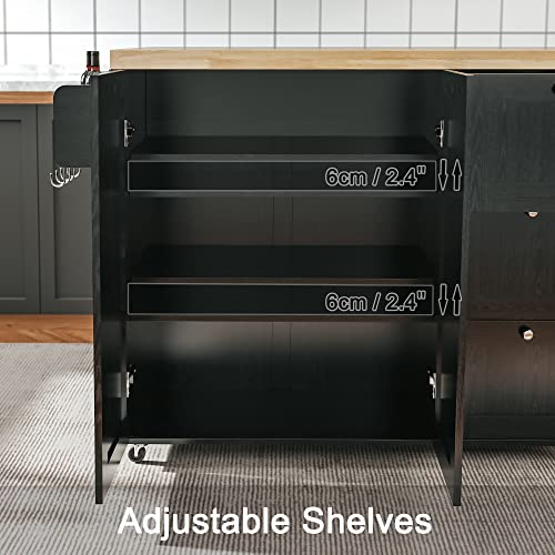 IRONCK Rolling Kitchen Island Cart with Drop-Leaf Countertop, Barn Door Style, Black G666768