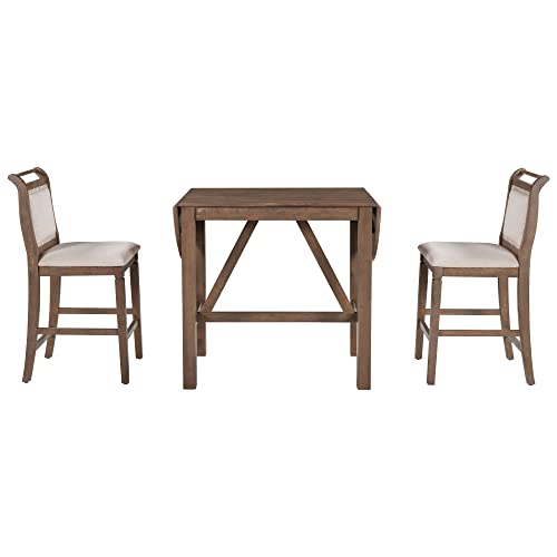LUMISOL 3 Piece Drop Leaf Table Set with 2 Chairs, White H249