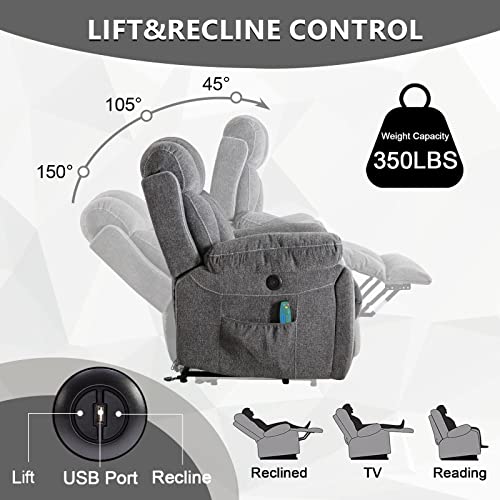 CANMOV Large Power Lift Recliner Chair with Massage and Heat for Elderly, Light Gray N3196