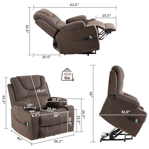 Lift Chair Recliner with Massage and Heat, Heavy Duty for Seniors, Brown V12888