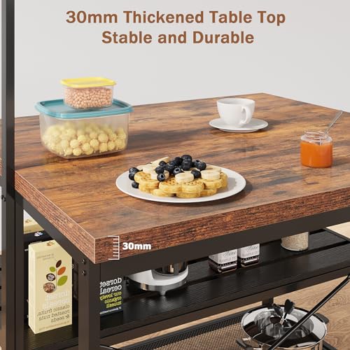 Kitchen Island with Storage, Bakers Rack with Power Outlet, 3 Tier Microwave Stand, Coffee Bar Table I24443