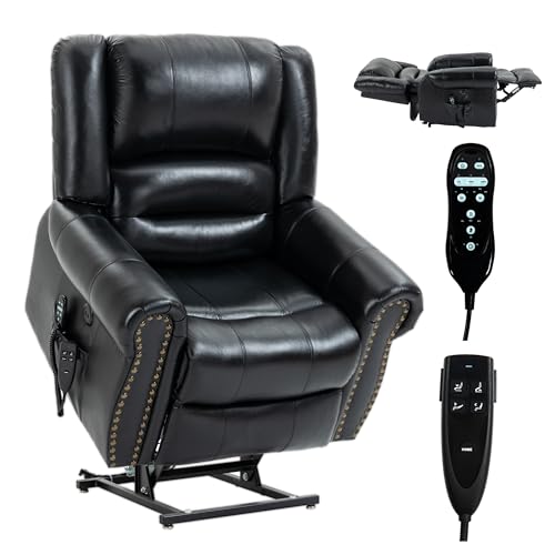 Dual Motor Power Lift Recliner Chair with Massage and Heat, Faux Leather, Brown V8458