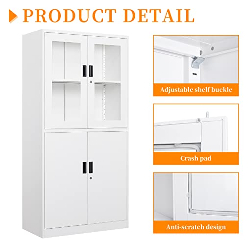 Metal Storage Cabinet with Doors and Shelves, 71" Locking Steel, White L799