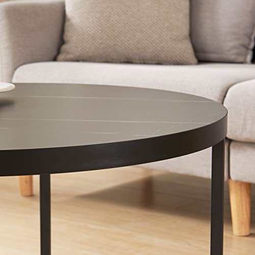 CENSI Natural Oak Round Coffee Table 31.5" Wood and Metal C46819
