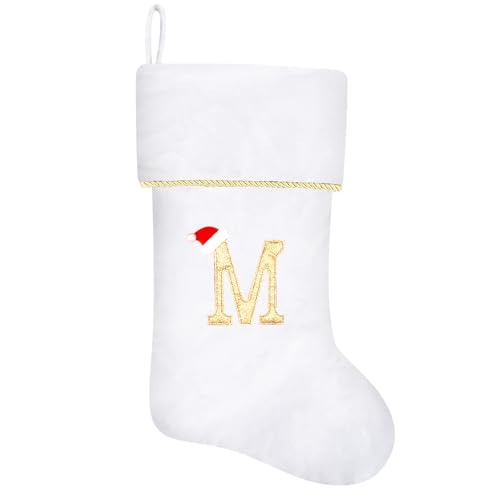 20 Inches Initial Monogram Blue Velvet Christmas Stocking with Gold Trim U394