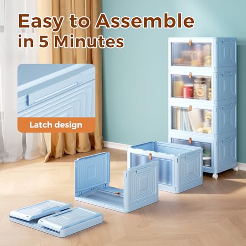 4 Tier Stackable Storage Bins with Lid and Wheels, Grey P84827