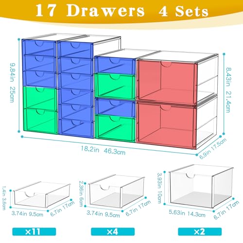 Acrylic Makeup Organizer with 19 Drawers, 4 Pack Clear Storage B90209