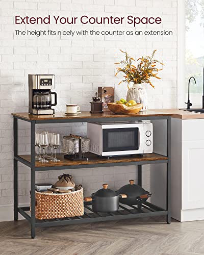 VASAGLE Kitchen Island with 3 Shelves, 47.2 Inches, Rustic Brown and Black W99569