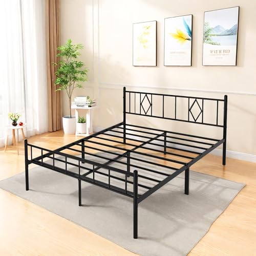 Full Size Metal Platform Bed Frame with Headboard, Black U138819