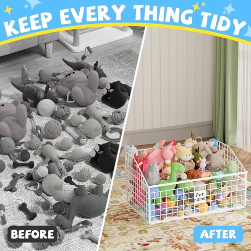 Dog Toy Storage Basket, Metal Toy Box for Dogs, Black D40281