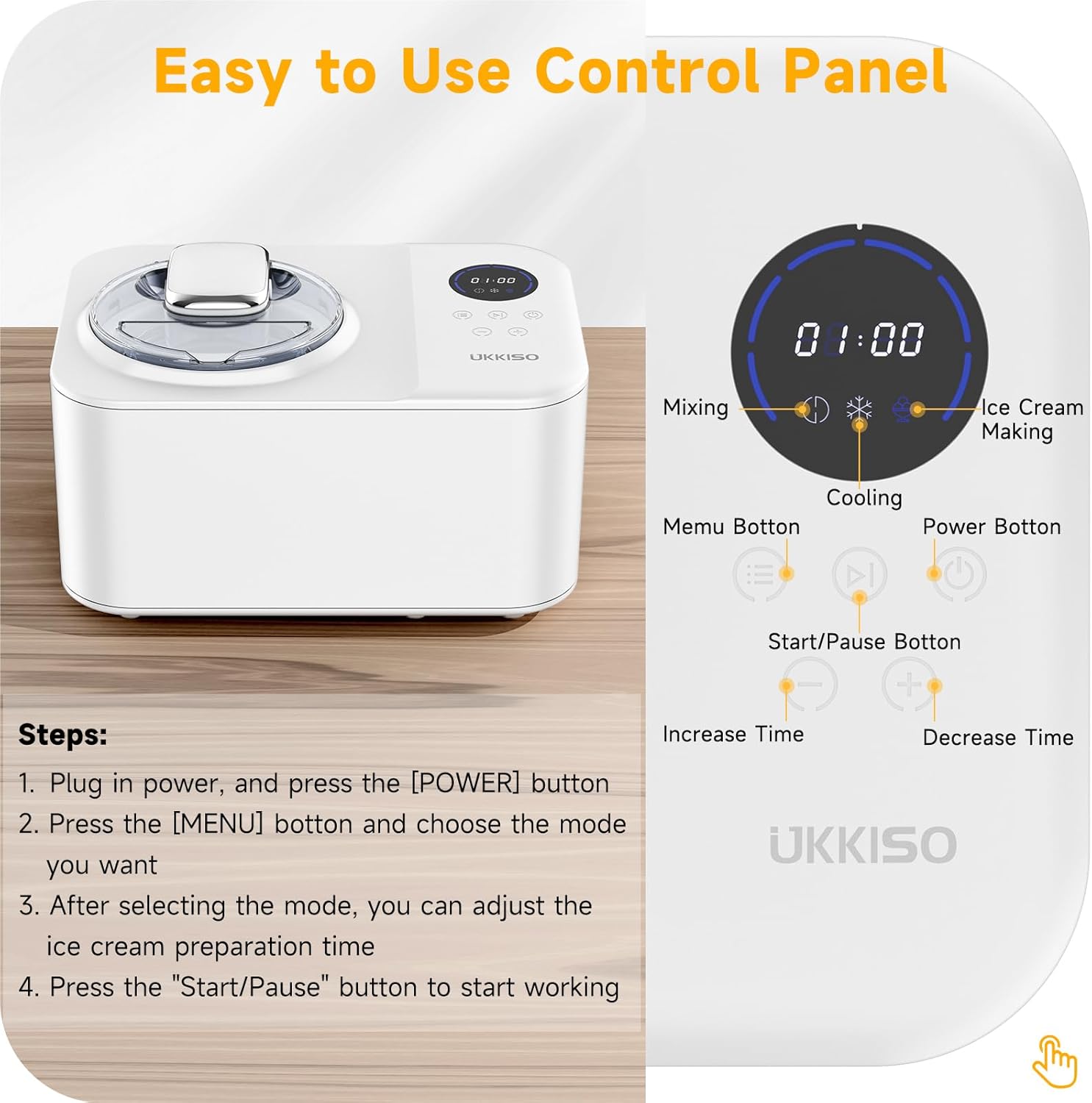 1.2L Automatic Ice Cream Maker with LCD Display, Stainless Steel O33691
