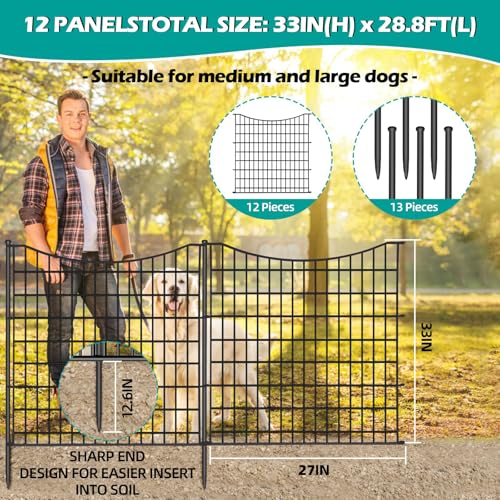 18 Panels No Dig Decorative Garden Fence with Gate, Rustproof Metal, 33in H I585