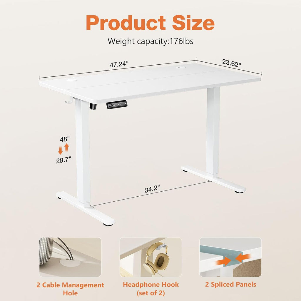 Sweetcrispy Electric Adjustable Height Standing Desk 48 x 24 inch with Splice Board L178