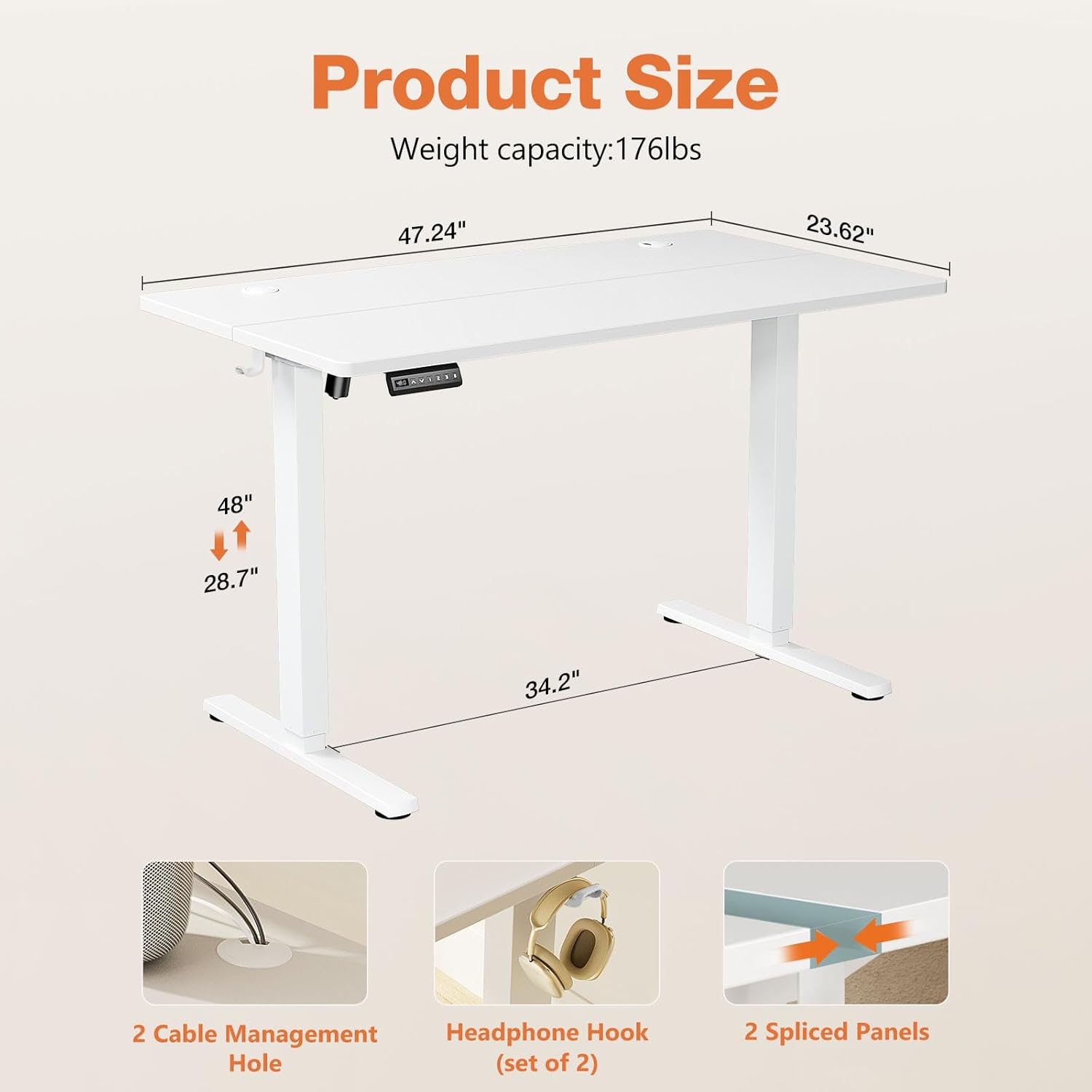 Sweetcrispy Electric Adjustable Height Standing Desk 48 x 24 inch with Splice Board L178
