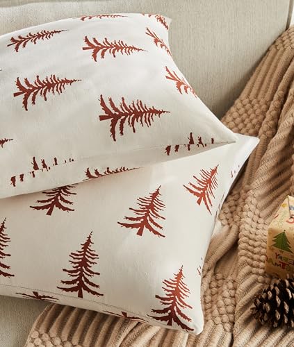 Christmas Pillow Covers Set of 2, 18x18 Inch, Green Winter Tree Print Z3499