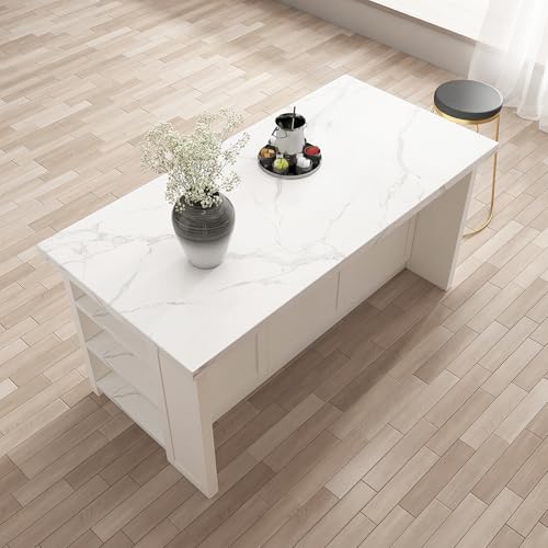 homary 72" Kitchen Island with Storage, White Dining Table with Seating & 3 Drawers H6352