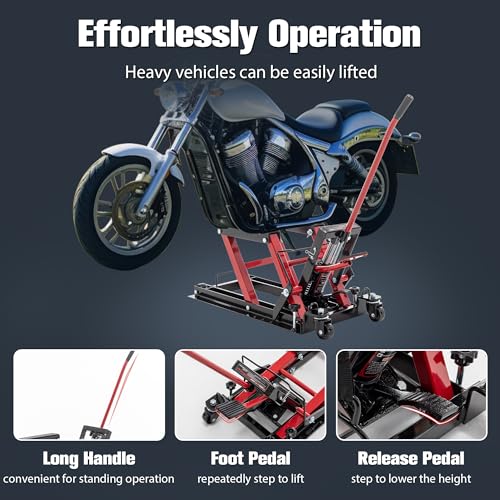 Hydraulic Motorcycle Lift Jack 1500 LBS, Foot-Operated Scissor Lift Table, Red H6166